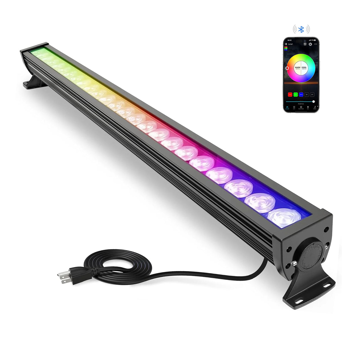 ATCD Lighting 168W Programmable RGB+CCT LED Wall Washer Light Bar, Single Cord with Plug