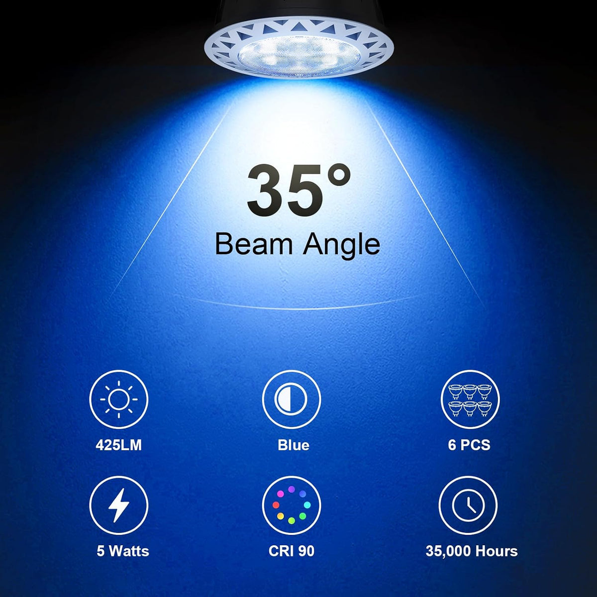 5W MR16 LED Bulb 12V AC/DC Blue Lighting, GU5.3 Bi-Pin Base, 6 Pack