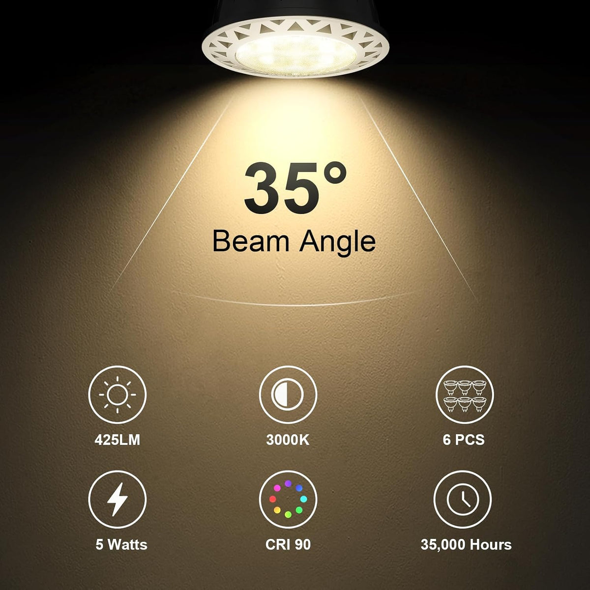5W MR16 LED Bulb 12V AC/DC Soft Warm White 3000K, GU5.3 Bi-Pin Base, 6 Pack