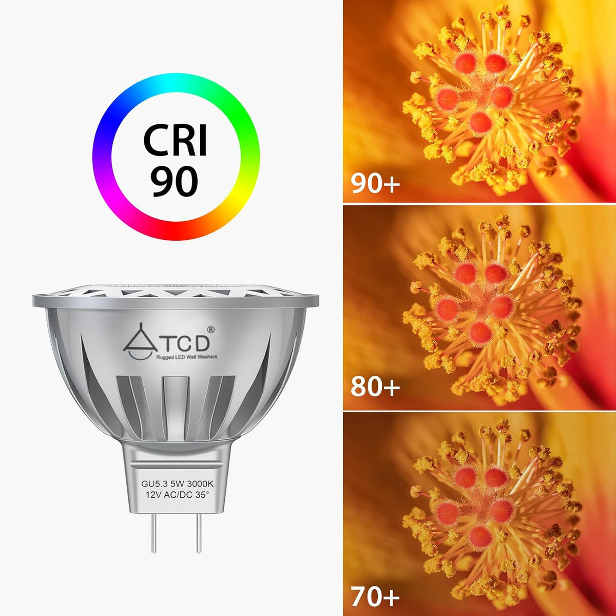 5W MR16 LED Bulb 12V AC/DC Soft Warm White 3000K, GU5.3 Bi-Pin Base, 6 Pack