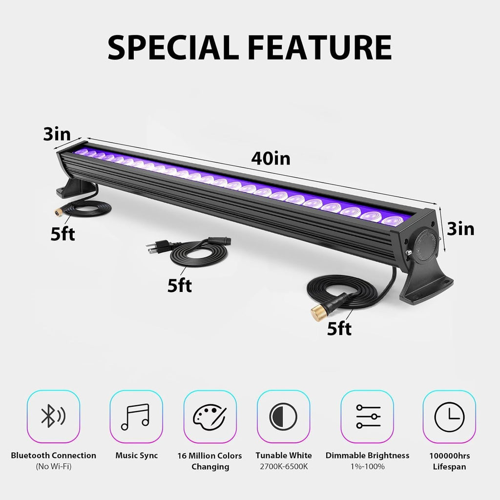 ATCD Lighting 168W Programmable RGB+CCT LED Wall Washer Light Bar, Linkable