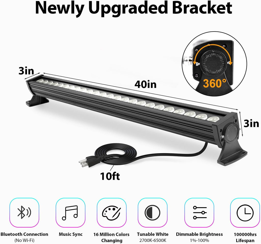 ATCD Lighting 168W Programmable RGB+CCT LED Wall Washer Light Bar, Single Cord with Plug