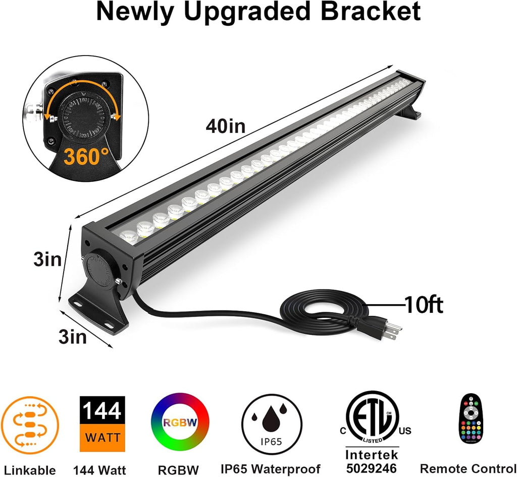 144W Linkable RGBW LED Wall Washer Light, Group & Individual Remote Control