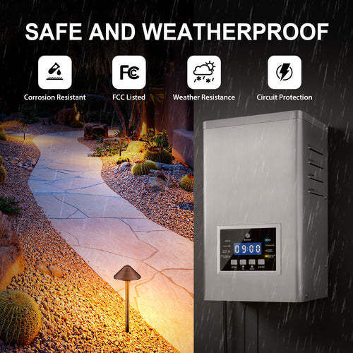 400-Watt Landscape Lighting Transformer with Dusk to Dawn Sensor and Timer, Stainless Steel Housing